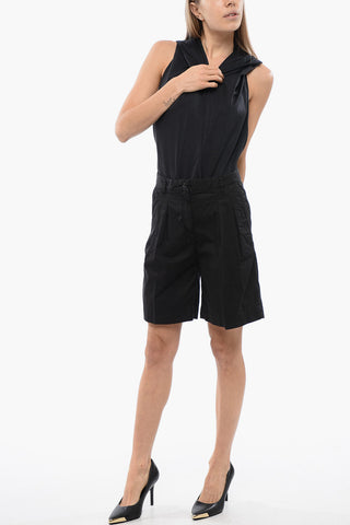 Cotton Stretch Double Pleated Shorts