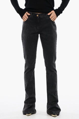 Low-waisted Bootcut Denims with Jewel Buttons