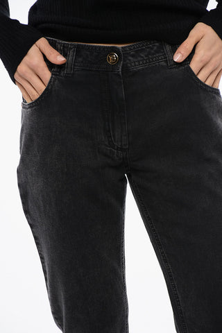 Low-waisted Bootcut Denims with Jewel Buttons