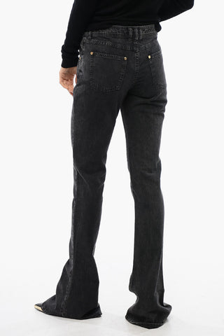 Low-waisted Bootcut Denims with Jewel Buttons