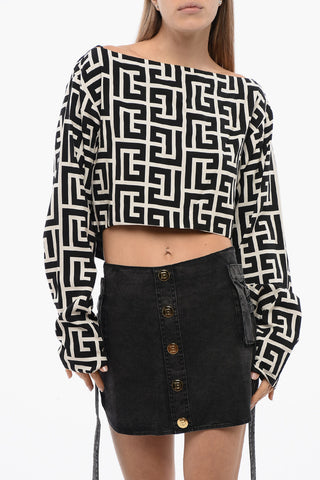 Top A Maniche Lunghe Cropped Con Motivo Monogram
