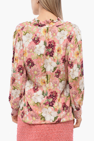 Floral-Print Blouse with Jewel Buttons