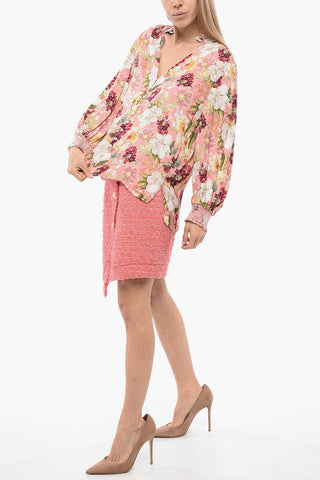 Floral-Print Blouse with Jewel Buttons