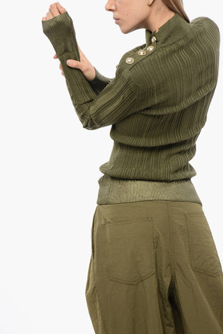 Open-knit Sweater with Jewel Buttons