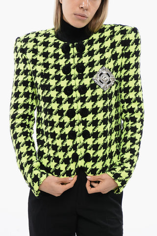 Neon Houndstooth Tweed Jacket With Velvet Buttons