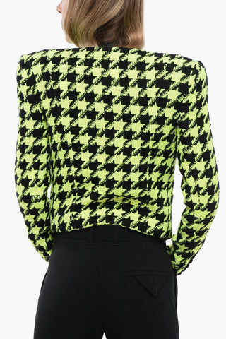 Neon Houndstooth Tweed Jacket With Velvet Buttons