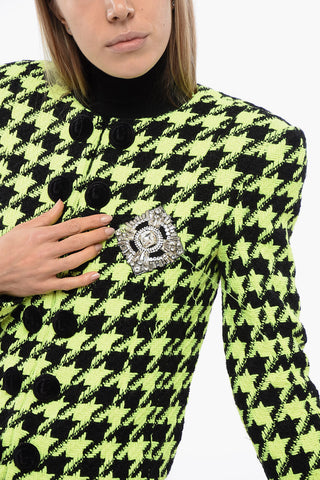 Neon Houndstooth Tweed Jacket With Velvet Buttons