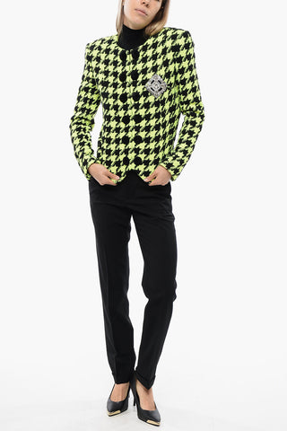 Neon Houndstooth Tweed Jacket With Velvet Buttons