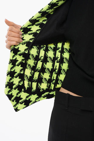 Neon Houndstooth Tweed Jacket With Velvet Buttons