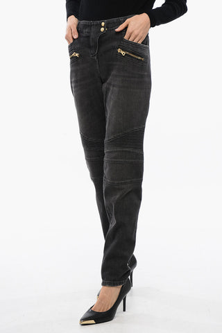 Jeans Biker con Dettagli Zip