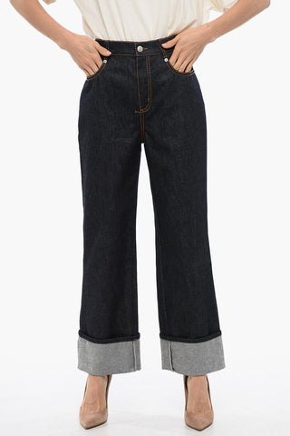 Cuffed Hem Jeans with Visible Stitching 22.5cm