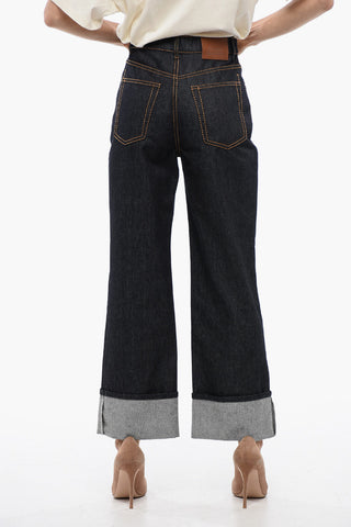 Cuffed Hem Jeans with Visible Stitching 22.5cm