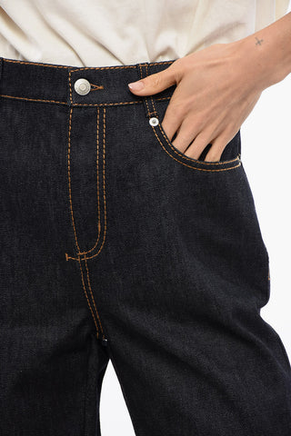 Cuffed Hem Jeans with Visible Stitching 22.5cm