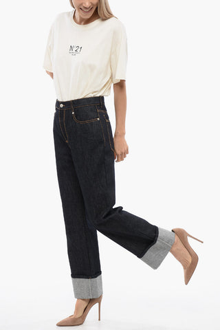Cuffed Hem Jeans with Visible Stitching 22.5cm