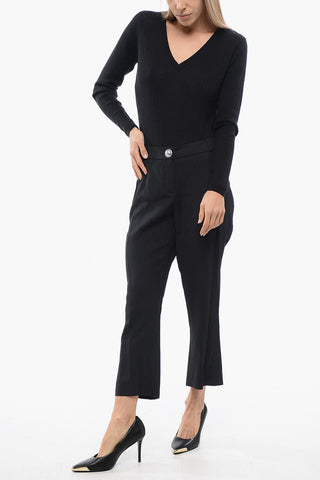 Low-rise Pants With Jewel Button