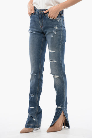 Low-Waist Distressed Jeans with Ankle Split 14cm