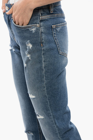 Low-Waist Distressed Jeans with Ankle Split 14cm