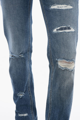 Low-Waist Distressed Jeans with Ankle Split 14cm