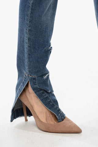 Low-Waist Distressed Jeans with Ankle Split 14cm
