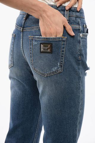 Low-Waist Distressed Jeans with Ankle Split 14cm