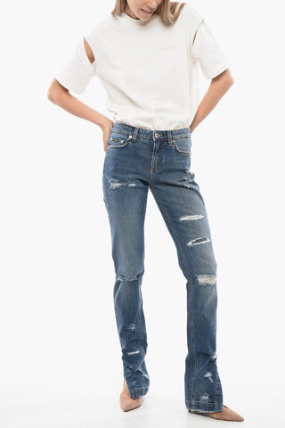 Low-Waist Distressed Jeans with Ankle Split 14cm