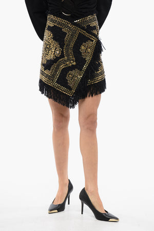Fringed Wrap Miniskirt with Studs