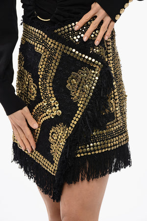 Fringed Wrap Miniskirt with Studs