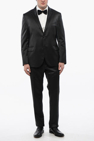 CC COLLECTION Satin 2-Buttons Suit with No Hem Pants