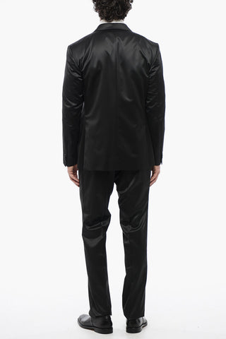 CC COLLECTION Satin 2-Buttons Suit with No Hem Pants