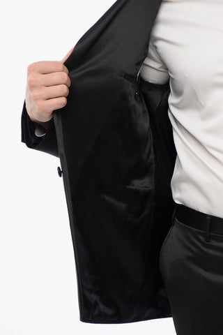 CC COLLECTION Satin 2-Buttons Suit with No Hem Pants