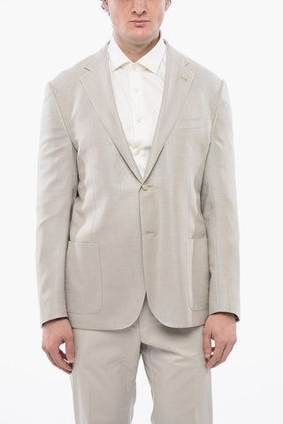 CC COLLECTION Silk and Virgin Wool Half-Lined 2-Buttons Blazer with Patch Pockets