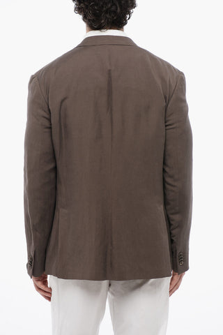 Blazer in Misto Lino Sfoderato con Tasche a Toppa