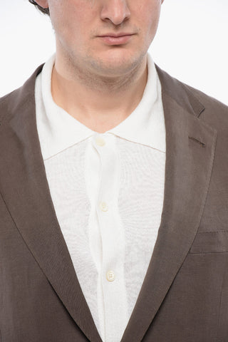 Blazer in Misto Lino Sfoderato con Tasche a Toppa