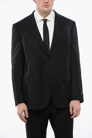 Virgin Wool 2-Button Jacket with Two Vents and Flap Pockets