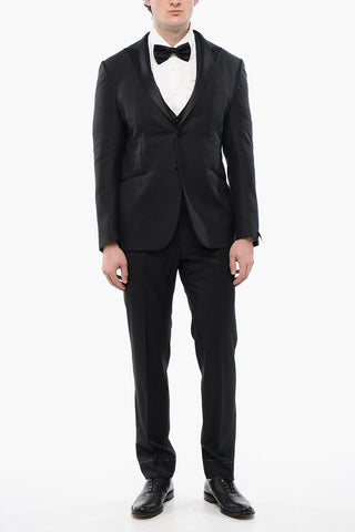 Geomtric-pattern CERIMONIA ACADEMY Suit with Satin Lapel