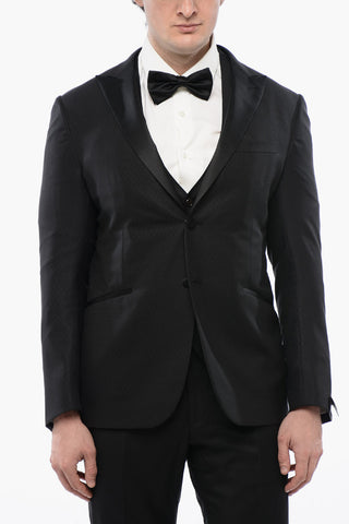 Geomtric-pattern CERIMONIA ACADEMY Suit with Satin Lapel