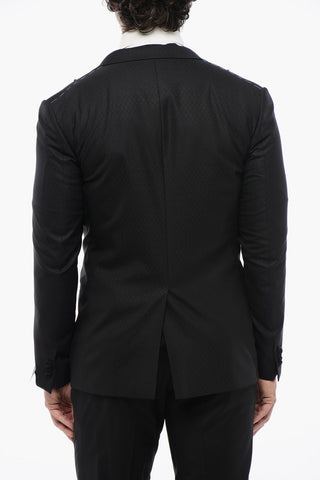 Geomtric-pattern CERIMONIA ACADEMY Suit with Satin Lapel