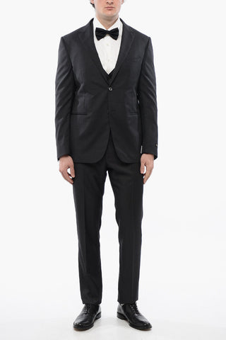 Virgin Wool Center Vent Peak Lapel CERIM.LEADER 3 Piece Waistcoat Suit