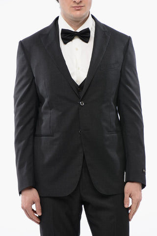 Virgin Wool Center Vent Peak Lapel CERIM.LEADER 3 Piece Waistcoat Suit