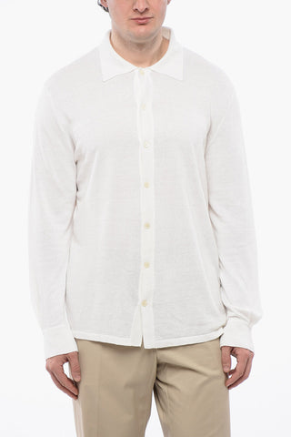 Cardigan in Lino E Seta con Collo a Polo