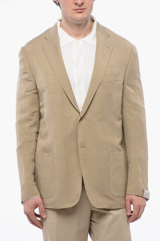Linen and Silk Side Vents Notch Lapel 2-Button Blazer