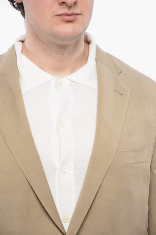 Linen and Silk Side Vents Notch Lapel 2-Button Blazer