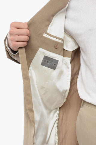 Linen and Silk Side Vents Notch Lapel 2-Button Blazer