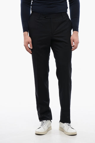 Virgin Wool Mid-Rise Waist Pants with Belt Loops