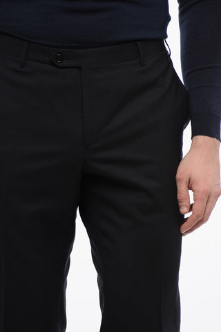 Virgin Wool Mid-Rise Waist Pants with Belt Loops