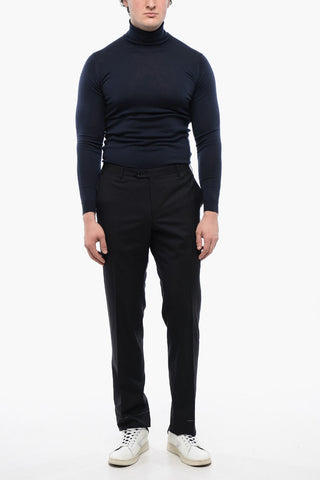 Virgin Wool Mid-Rise Waist Pants with Belt Loops