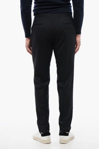 Virgin Wool Mid-Rise Waist Pants with Belt Loops