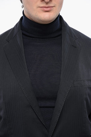 ID Giacca a 2 Bottoni in Cotone e Seta Motivo Herringbone