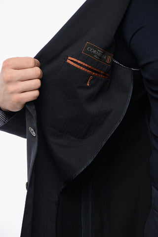 ID Giacca a 2 Bottoni in Cotone e Seta Motivo Herringbone
