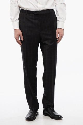 Pantaloni in Lana e Cashmere a Quadri Windowpane